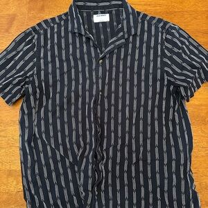 Old Navy Navy and White Vertical Stripe Short-Sleeve Button-Down